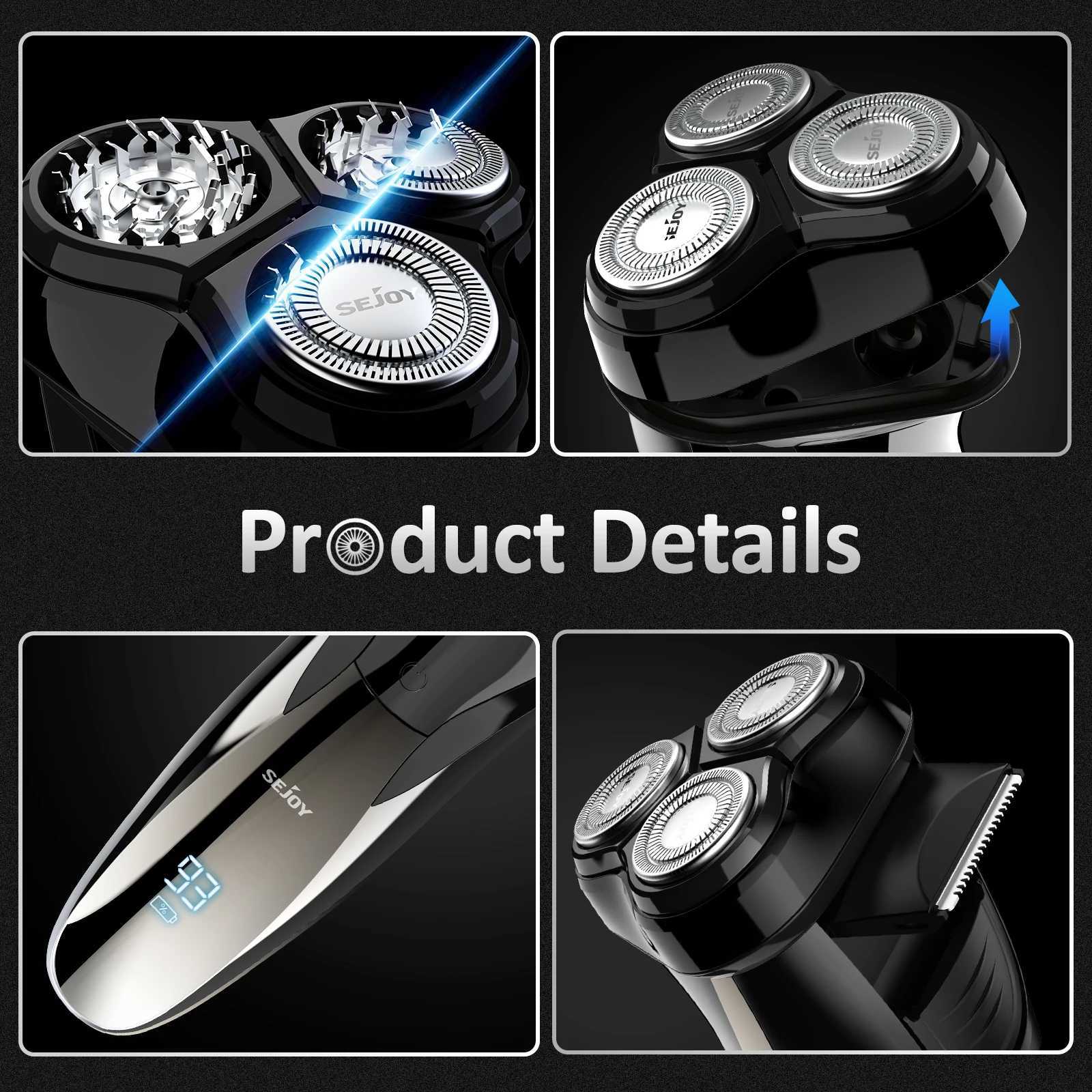 Sejoy Electric Shaver 3D Mens Razor Beard Trimmer With LCD Display IPX7 Waterproof USB Rechargeable Electric Shaving ManeW250117