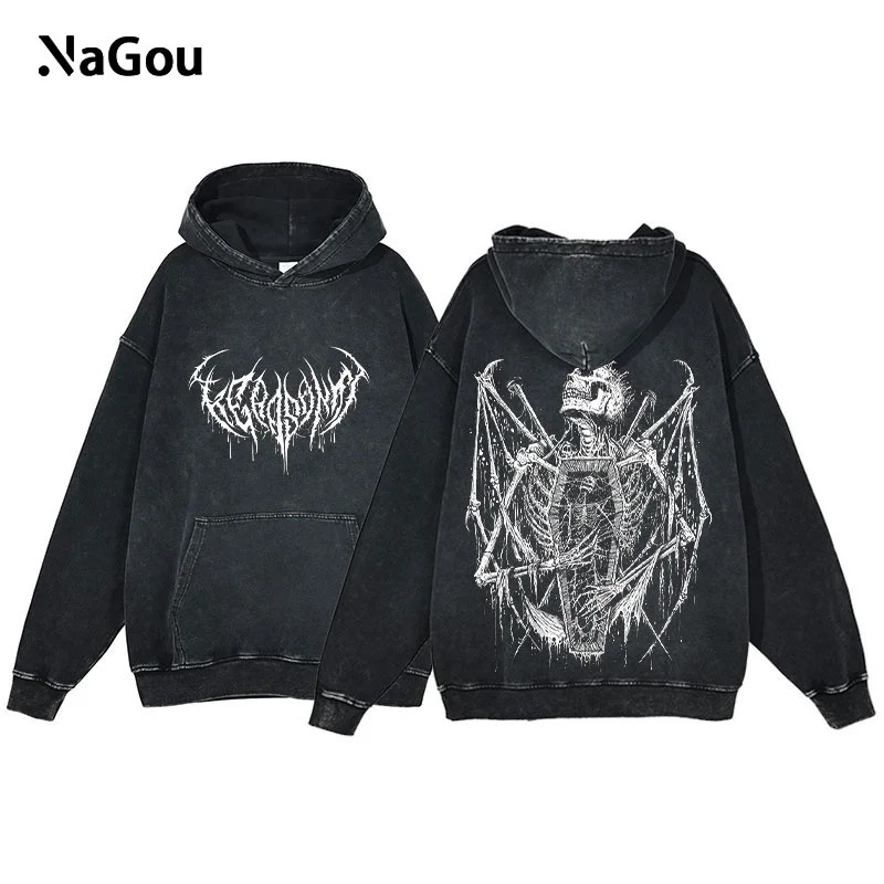 Y2K Hoodies Men Anime Harajuku Gothic Skull Print Hooded Sweatshirt Teen Workout Casual Vintage Hip Hop Long Sleeve Pullover 250108