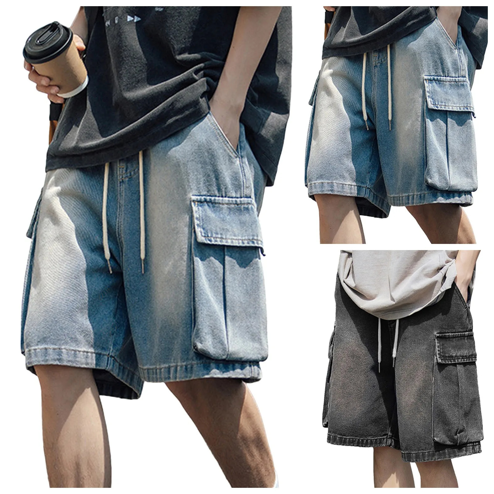 MenS Shorts Male Summer Vintage Denim Cargo Cool Casual Outdoor Quarter Pants Ropa Hombre Trousers Men Plus Size 241227