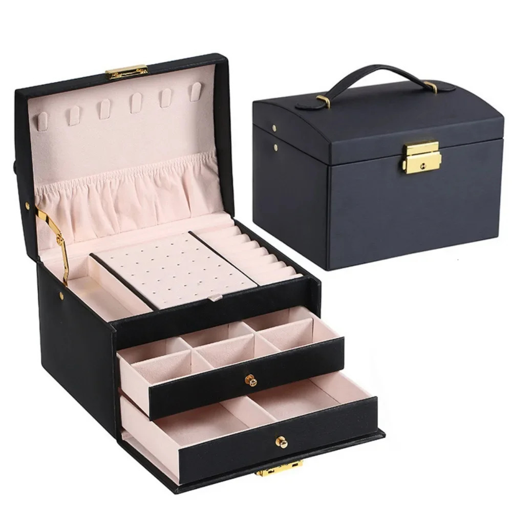 Three-layer large-capacity box with compartments for necklaces bracelets rings watch storage and earrings and jewelry box 250117