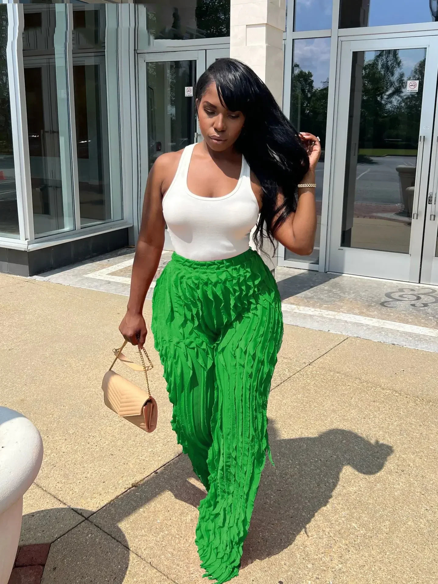 Women Wave Ruffles Wide Leg Pants Streetwear High Waist Sweatpants Trousers 250108