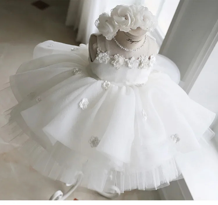 born Baptism Dress For Baby Girl White First Birthday Party Wear 3D Flower Toddler Girl Christening Gown Wedding Vestidos 250120