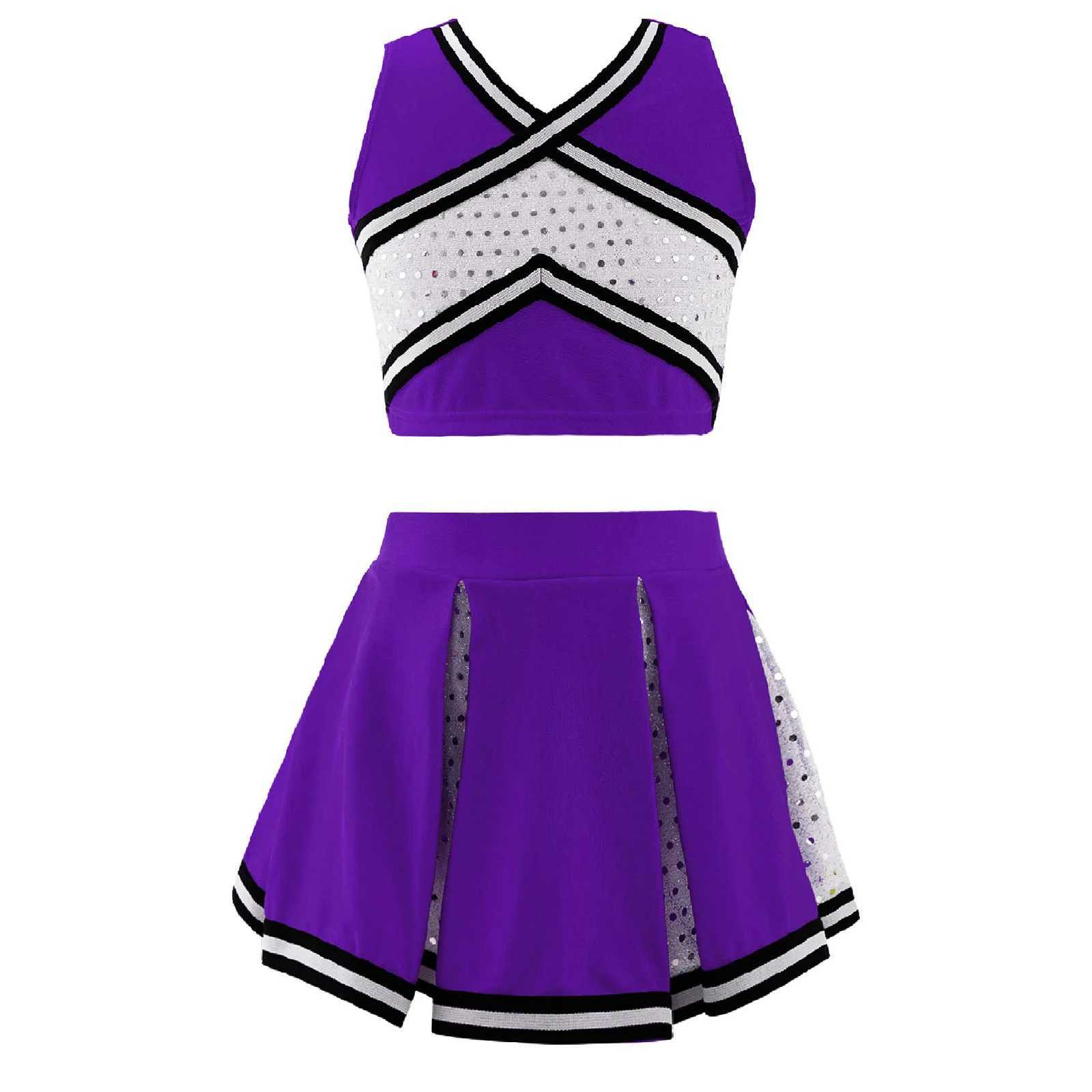Cheerleader Uniform Kids Girls Cheerleading Costume Schoolgirls Dance Clothes Set Sleeveless Top + Skirt Children Sequins OutfitW250121
