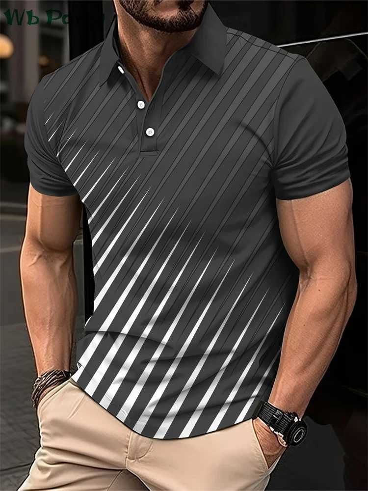 Striped printed mens shirt fashionable T-shirt mens simple T-shirt breathable mens clothing mens top simple polo shirt W250117