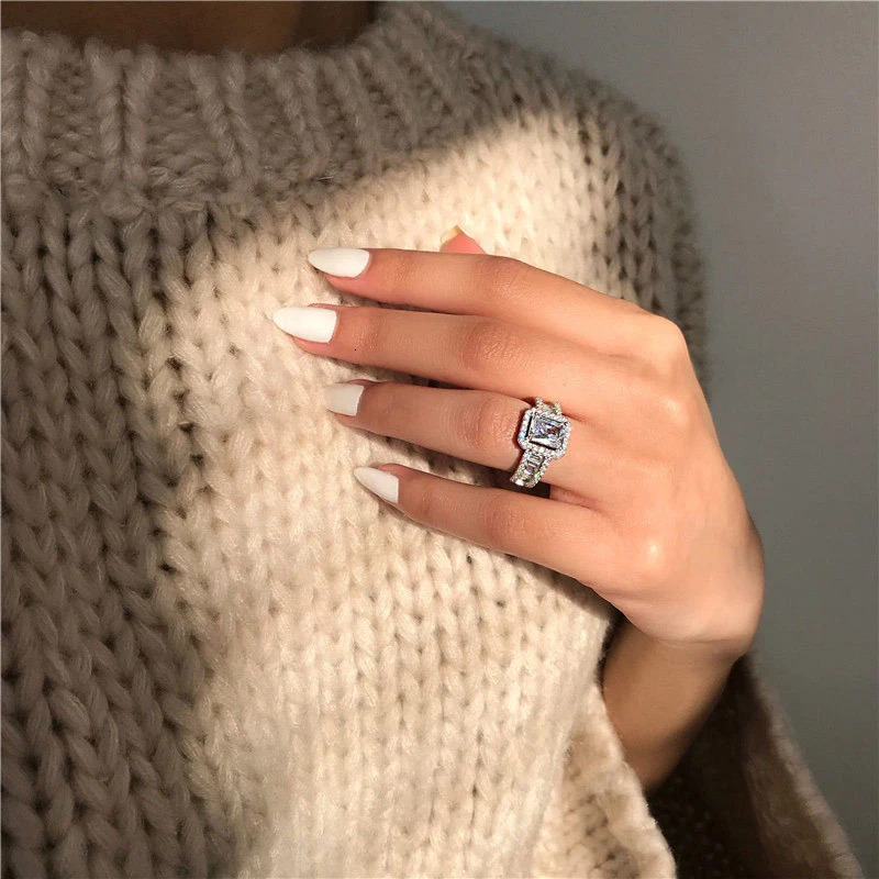 HOYON Pure Natural White 3 s Gemstone S925 Silver color Ring for Women Anillos De Jewelry Bizuteria Rings 250121