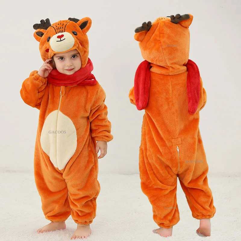 Halloween Dinosaur Winter Baby Romper Kigurumi Costume Flannel Hooded Bodysuit Pajamas Animal Overall Jumpsuit For Girl Boy 0-4T W250117