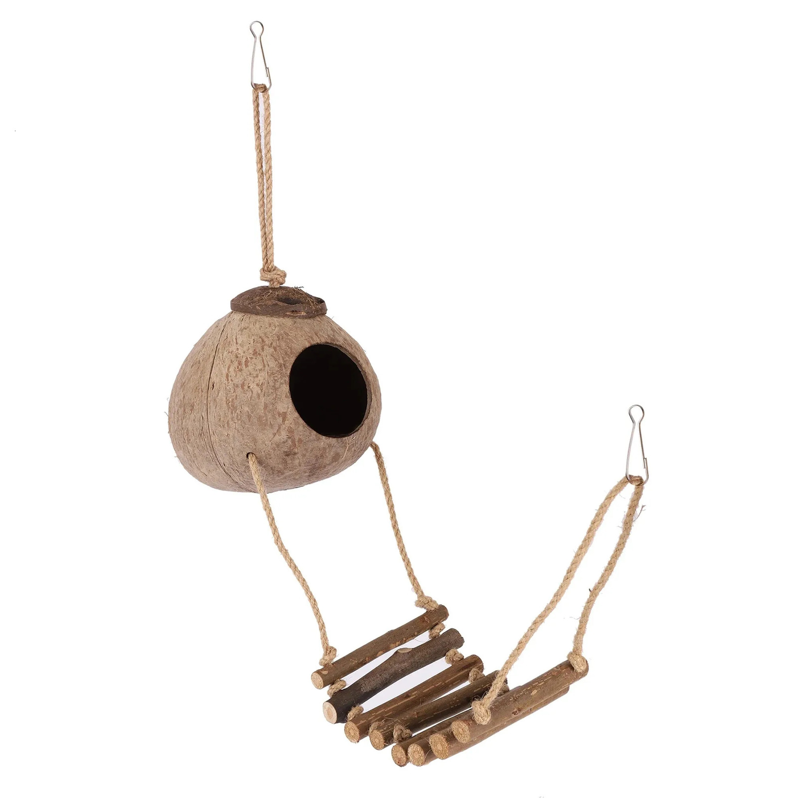 1 Pc Natural Coconut Shell Bird Nest Pet Bird Hanging Bird Nest Coconut Fiber Bird Nest Box With Ladder Pet Parrot Bird House 250121