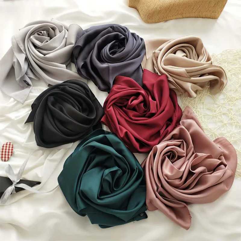 2023 New Fashion Summer Silk Square Scarf Solid Women Satin Neck Hair Tie Band Soft Beach Hijab Head Female Foulard Free Shipping W250118