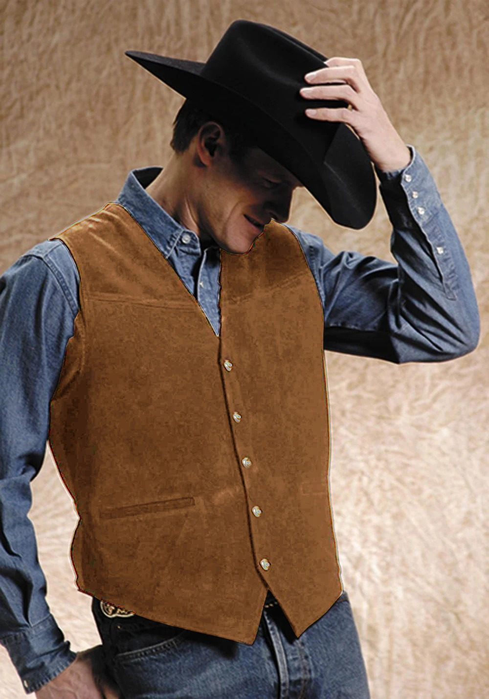 Mens Cow Leather Suit Vest Western Cowboy Style Waistcoat Steampunk 250108