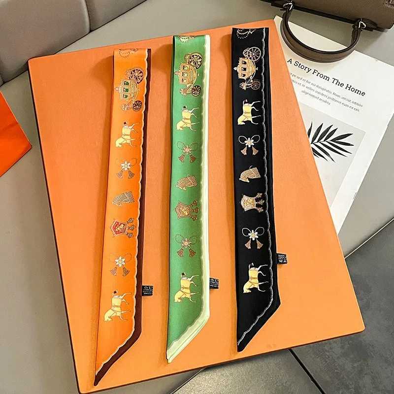Womens scarf tight silk warhorse carriage print small handbag ribbon womens collar headscarf W250118