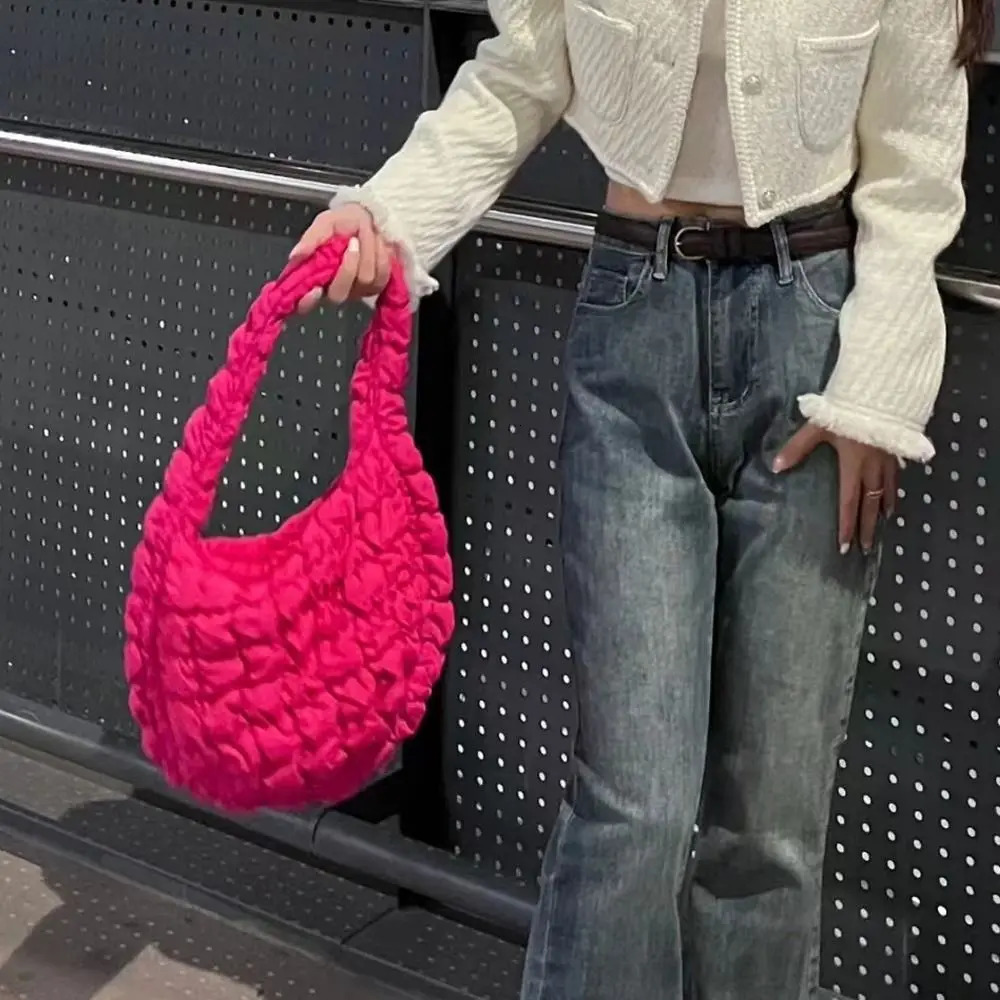 Fashion Girls Handbag Plaid Hobo Bag Space Cotton Padded Cloud Bag Down Cotton Shoulder Bag Versatile Shoulder Bag 250113