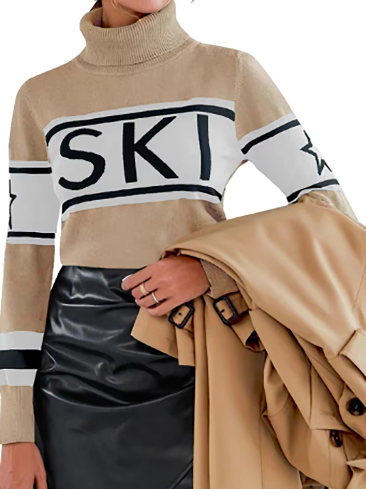 Haruku Autumn/Winter Warm New Jacquard Knitted Letter Star Stripe Fashion High Collar Slimming Women's Sweater