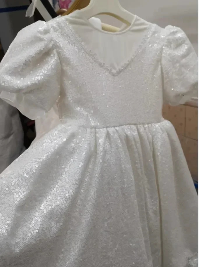 White Elegant Dresses for Girls Full Sequined Backless Girls Dress Tutu Party Wedding Ball Gown Birthday Holiday Dress Kids 250120