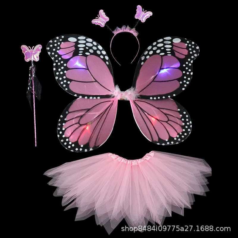 LED Children Costume Props Girls Skirts Angel Luminous Wings Flashing Butterfly Skirt Lights Suit 2-8year Easter Valentines Day W250117
