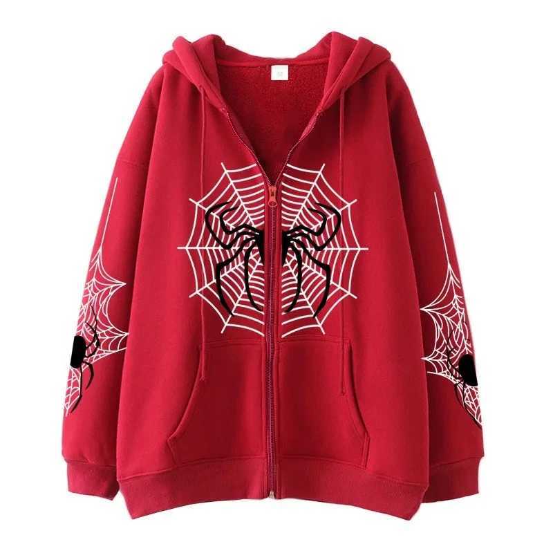3D Print Spider Web Y2K Zipper High Quality Gothic Ins Womens Hoodies Sweatshirt Loose Oversized Harajuku HighStreet Streetwear W250117