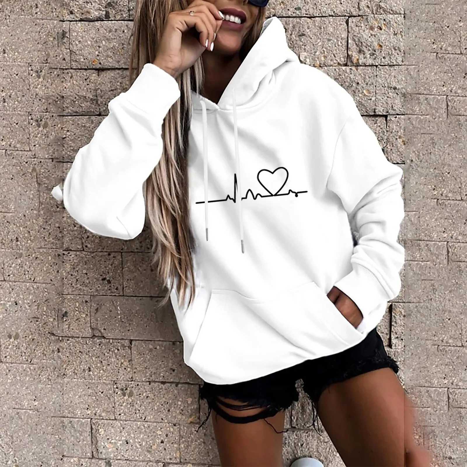 y2k Ins Heartbeat Sketch Printed Womens Hoodie Long Sleeve Casual Daily Wear 2024 Women Hoodies Fall Winter womens sweaters W250117