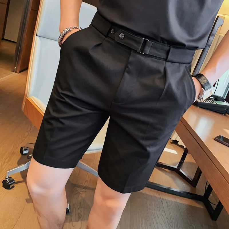 Fashion Summer Knee Length Shorts With Belt Men Clothing Business Formal Wear Slim Fit Casual Solid color Short Homme 4 Colors W250117