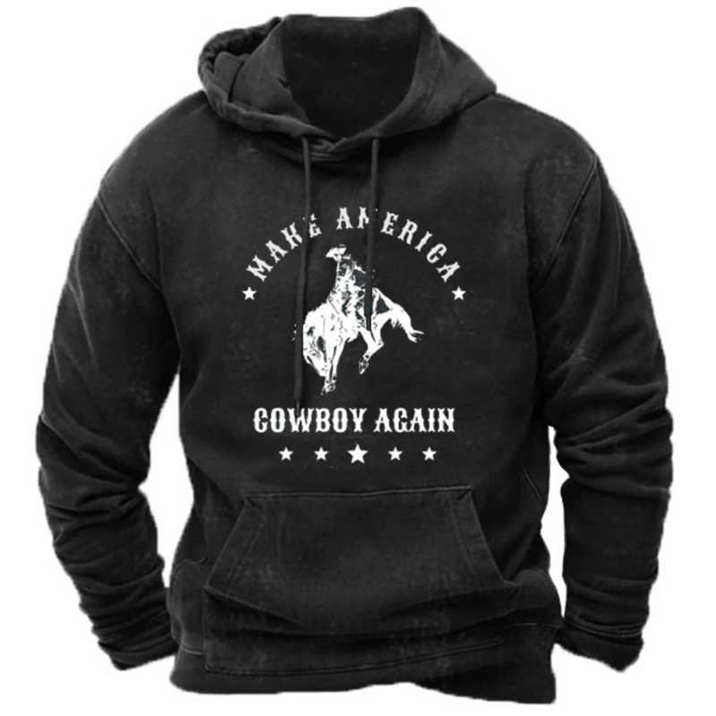 Western Cowboy Mens Outdoor Hoodie Harajuku Hooded Sweatshirt Spring Autumn Vintage Casual Pullover y2k Tops Unisex Streetwear W250117
