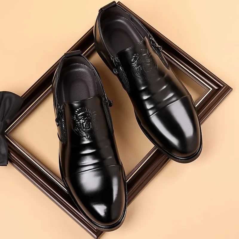 Luxury Men Li Head Zipper Men Dress Shoes Office Business Loafers High Quality Men Party Wedding Shoes New StyleXJ250118