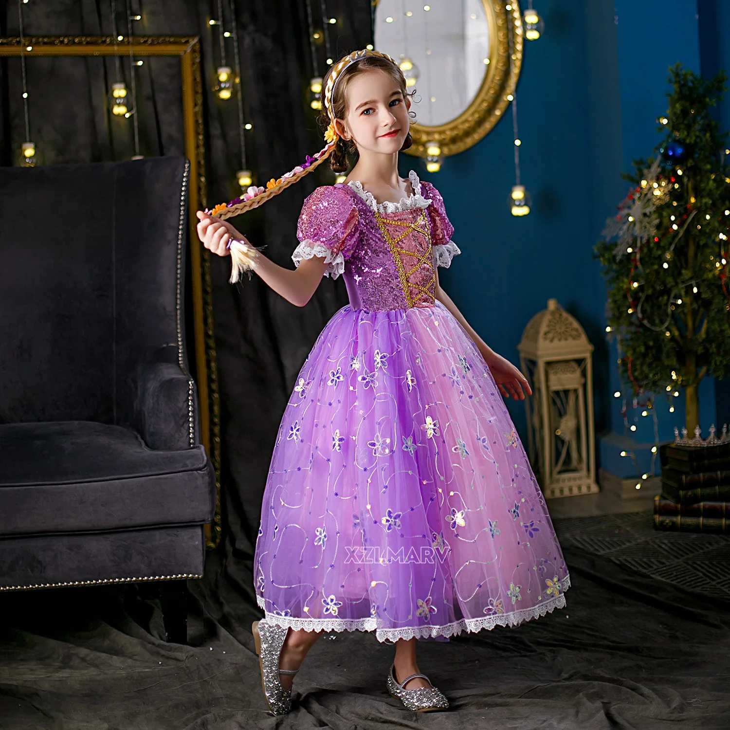 Children Girl Rapunzel Dress Kids Tangled Disguise Carnival Girl Princess Costume Birthday Party Gown Outfit Clothes 2-10 Years W250117