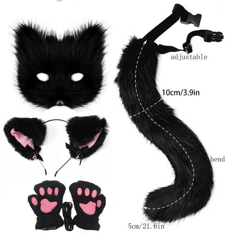 Faux Fur Fox Tail Cat Wolf Cosplay Costume Set Plush Mask Halloween Christmas Party for Women W250117