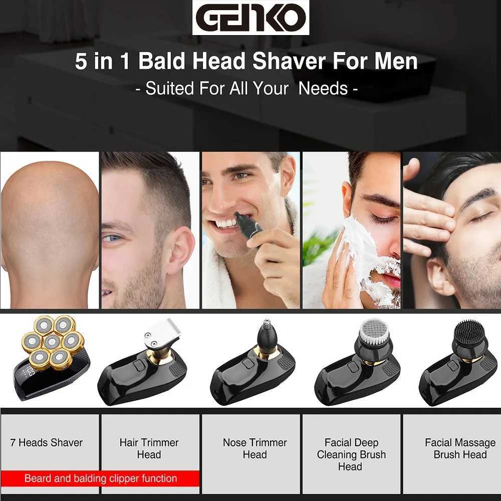 GENKO 5 In 1 7D Mens Rechargeable Bald Head Electric Shaver 7 Floating Heads Beard Nose Ear Hair Trimmer Razor Clipper Facial BW250117