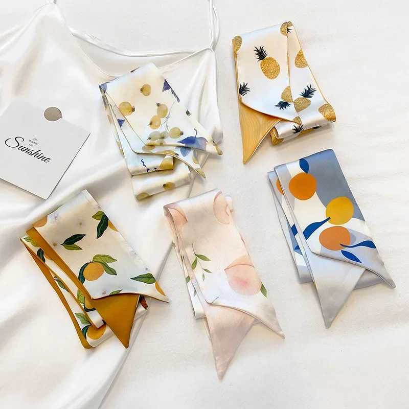 Long Skinny Hair Scarf For Women Fashion Fruit Print Kerchief Cute Headband Silk Satin Neck Scarfs 7*130cm Band Bag Scarves 2023 W250118