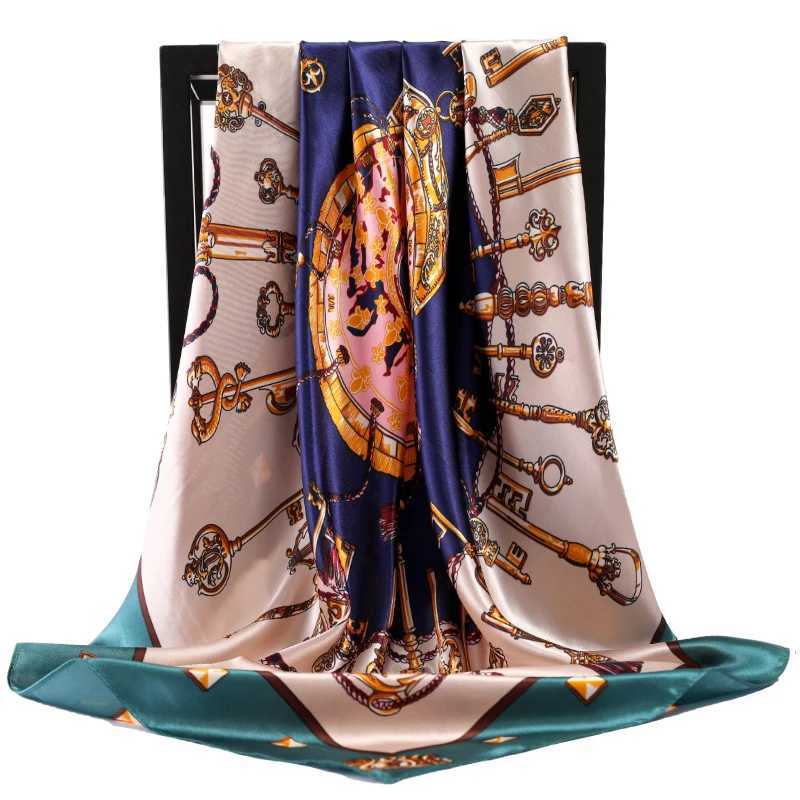 90*90cm Fashion Silk Satin Neck Scarves Women Square Shls Floral Printed Kerchief Hijab Female off Ladies foulard muffler W250118