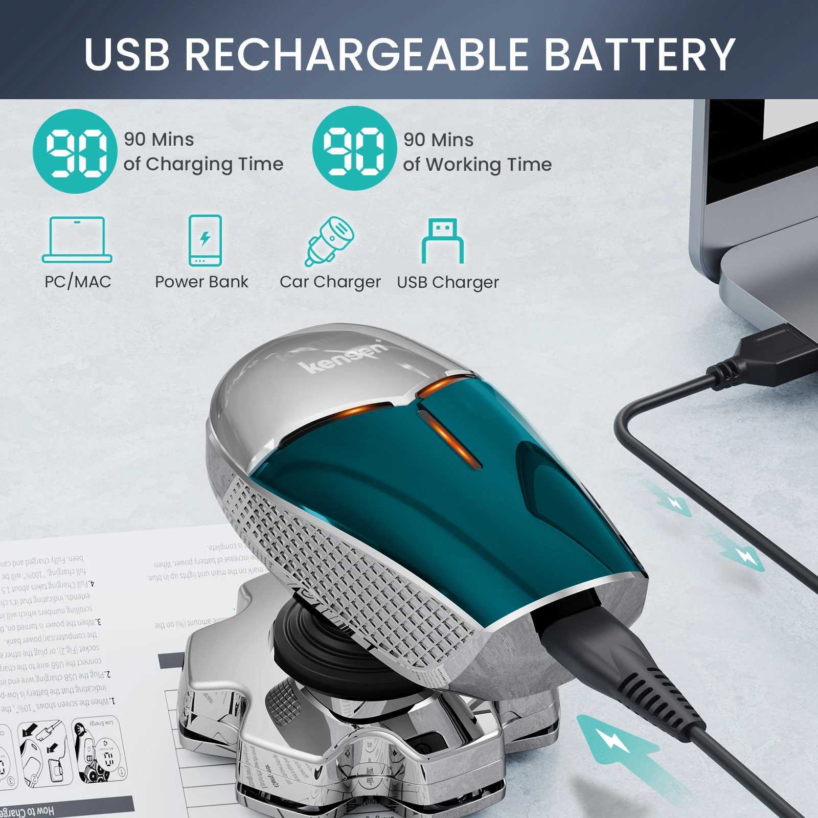 KENSEN 5 in 1 Electric Head Shaver Magnetic 7D Floating Mens Grooming Kit Rechargeable Head Shaving Mane Beard TrimmerW250117