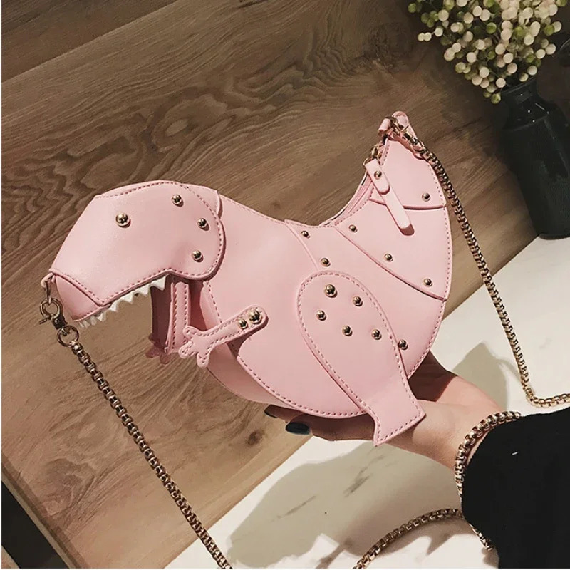 Trend Fashion 3D Dinosaur Rivets Pu Leather Girls Chain Purse Shoulder Bag Tote Ladies Crossbody Mini Messenger Bag Flap 250120