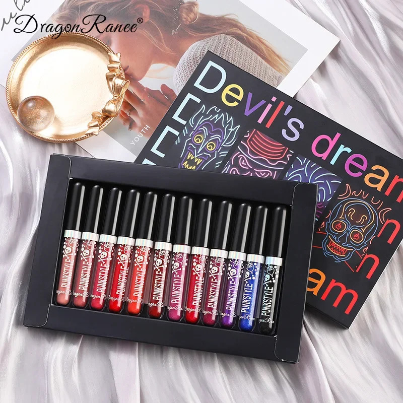 12 Colors Lip Gloss Set Glitter Diamond Lipstick Waterproof Long Lasting DIY Lip Gloss Kit with Lip Tint for Halloween Makeup 250108