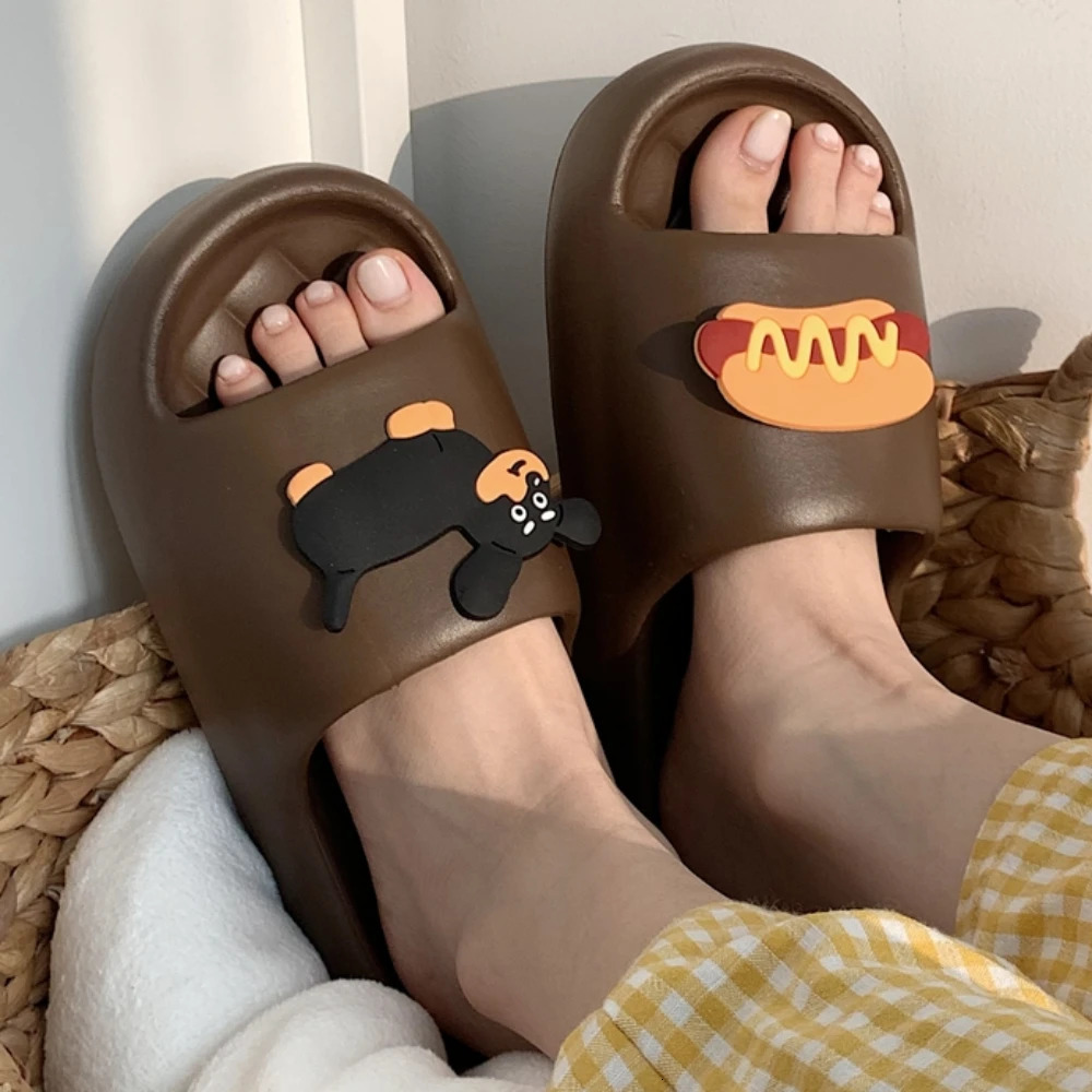 Cute Bear Design Thick Sole Women Slippers Slides Bathroom Beach Indoor Sandals Summer Couple Shoes 250117