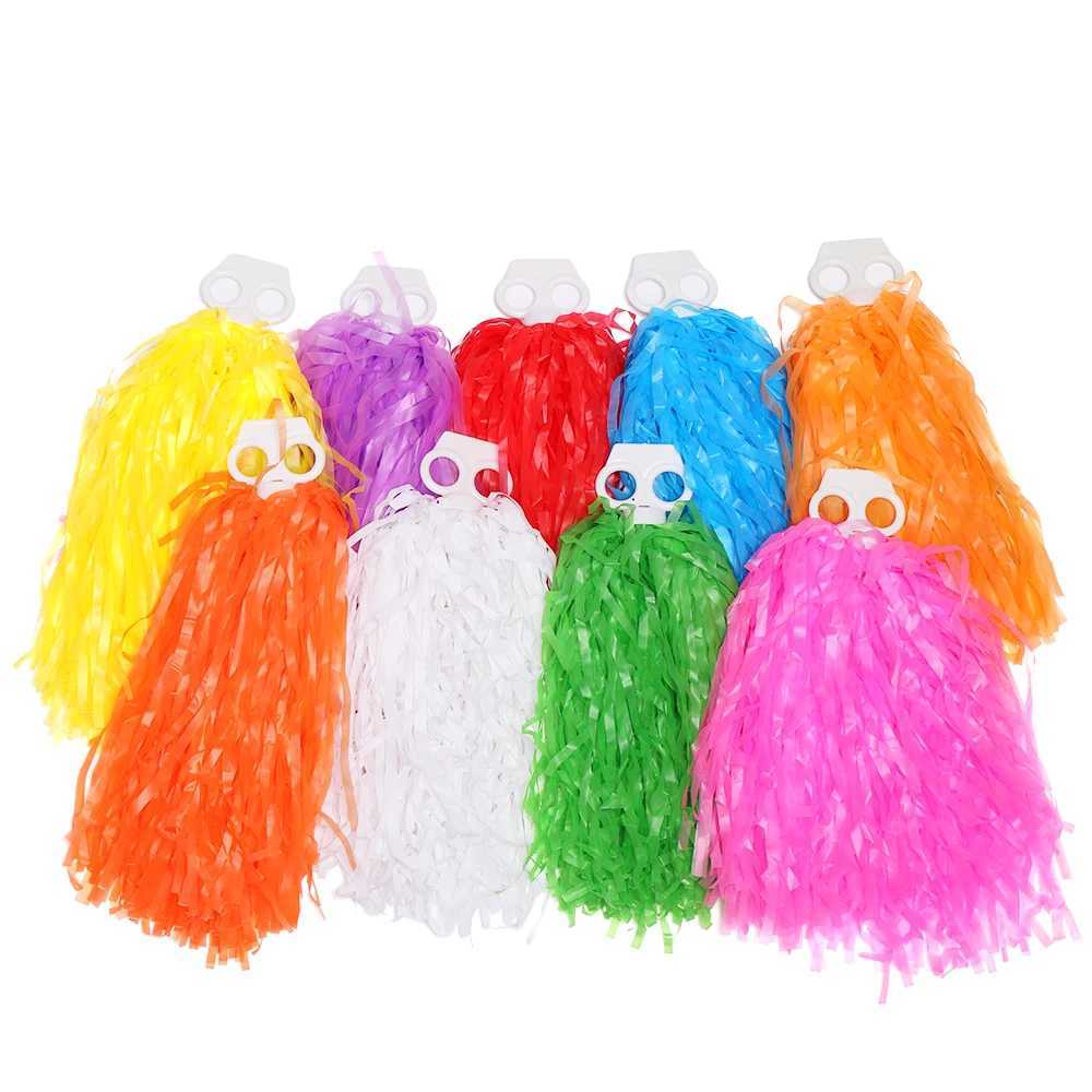 Pair Colorful PE Plastic Handle Metallic Streamer Pompoms Cheerleading Cheering Flower Ball Dance Game Club Sports SuppliesW250121