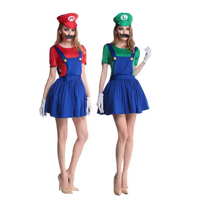 Super Luigi Cosplay Costume Adult Jumpsuit Beard Hat Men and Women Set kid Halloween Costume W250117