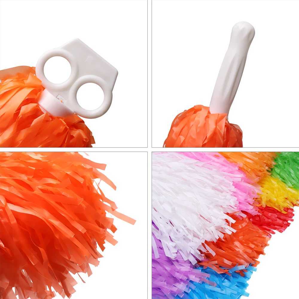 Pair Colorful PE Plastic Handle Metallic Streamer Pompoms Cheerleading Cheering Flower Ball Dance Game Club Sports SuppliesW250121