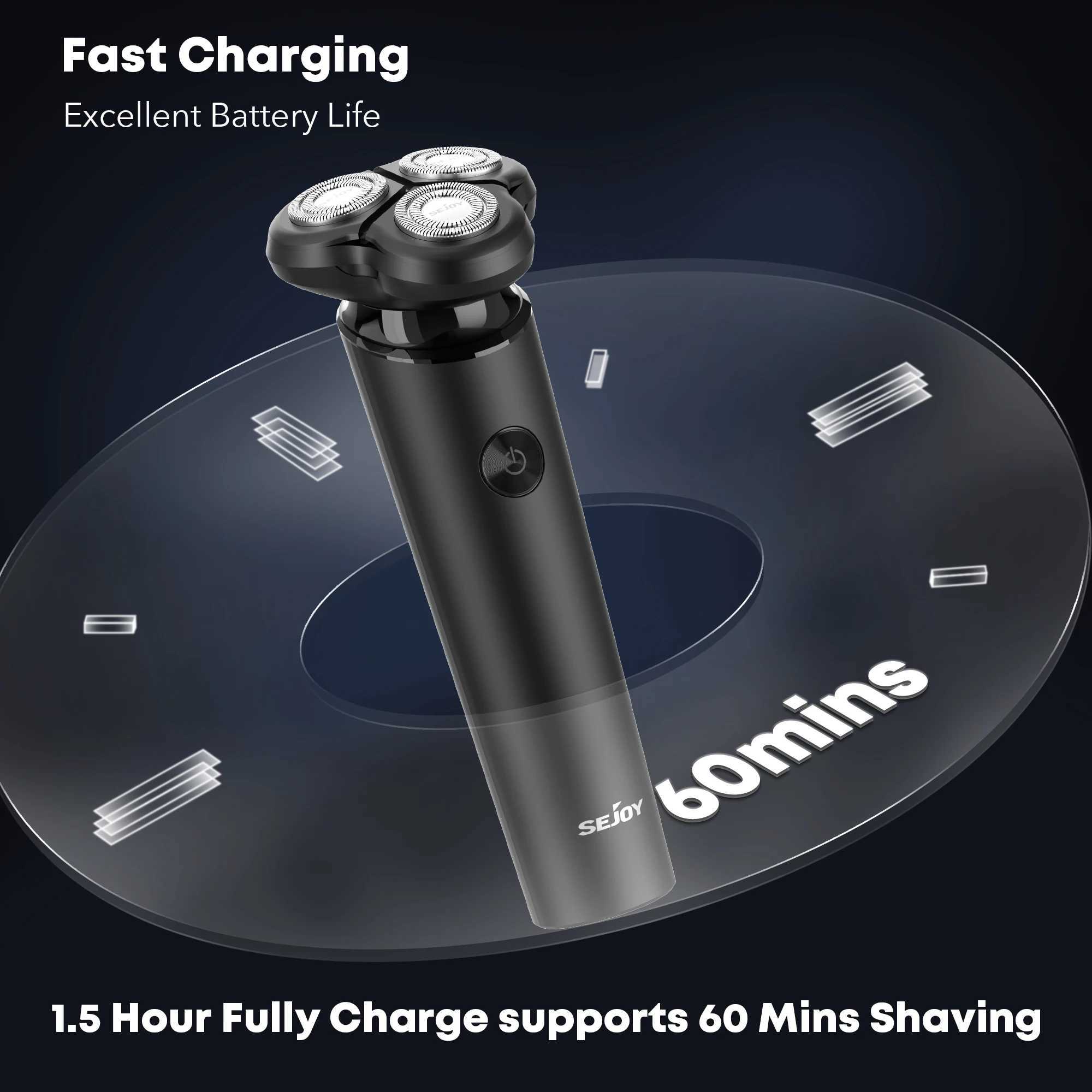 Sejoy Electric Shavers 3D Floating Rechargeable Electric Trimmer Razor Type-C Washable Rotary Shaving Beard ManeW250117