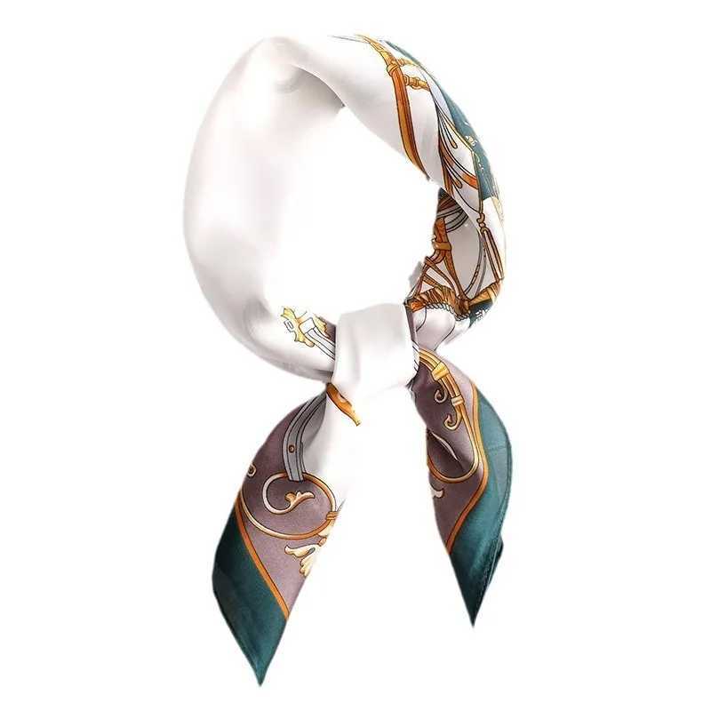 1pcs 70cm Green Carriage Pattern Silk Scarf Women Simulated Silk Trend Versatile Heaear Bag Decoration Clothing Square Scarf W250118