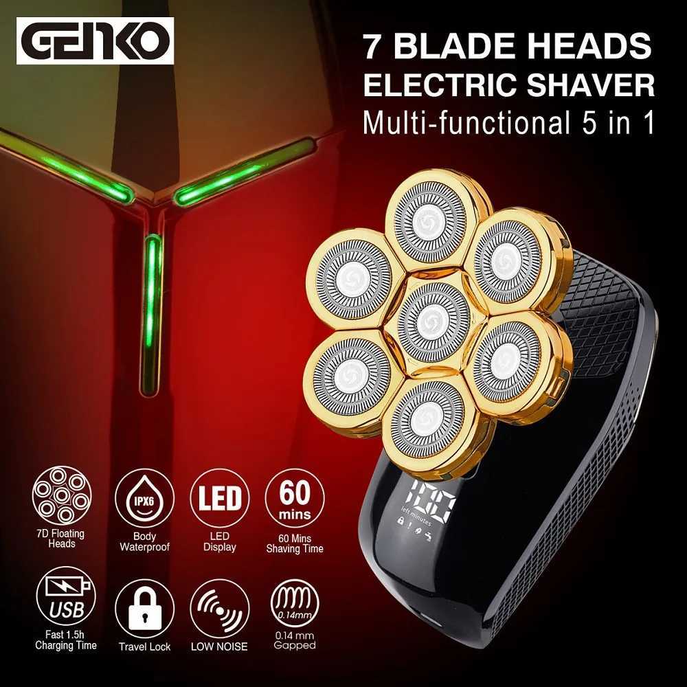 GENKO 5 In 1 7D Mens Rechargeable Bald Head Electric Shaver 7 Floating Heads Beard Nose Ear Hair Trimmer Razor Clipper Facial BW250117