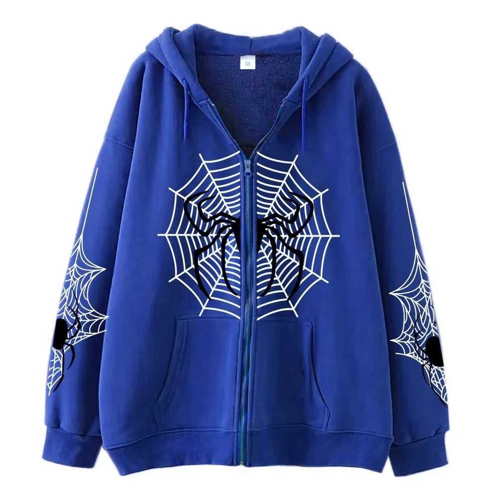 3D Print Spider Web Y2K Zipper High Quality Gothic Ins Womens Hoodies Sweatshirt Loose Oversized Harajuku HighStreet Streetwear W250117