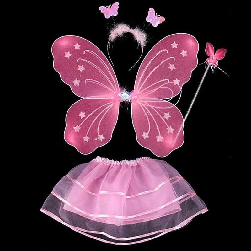Kids Butterflies Princess Costume Luminous Fairy Wing Birthday Party Halloween Stage Dress Up Easter Gift W250117