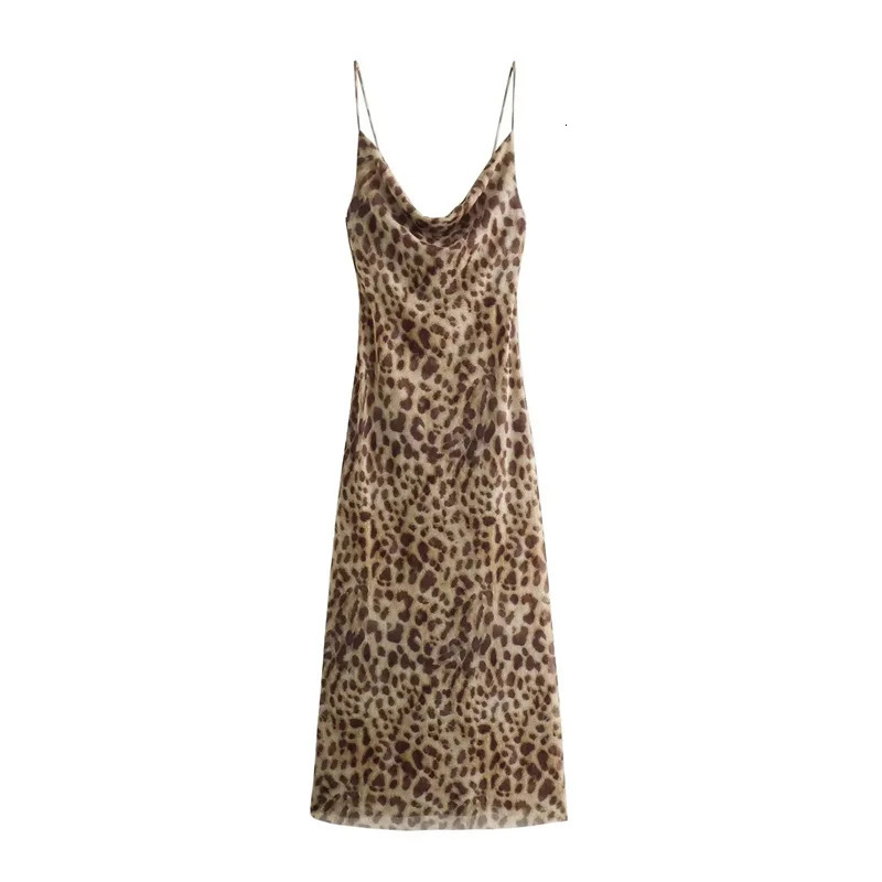 TRAF Leopard Print Tulle Slip Dress Woman Backless Summer Long Dresses For Women Vintage Sexy Party Dresses Midi Holiday Dress 250122