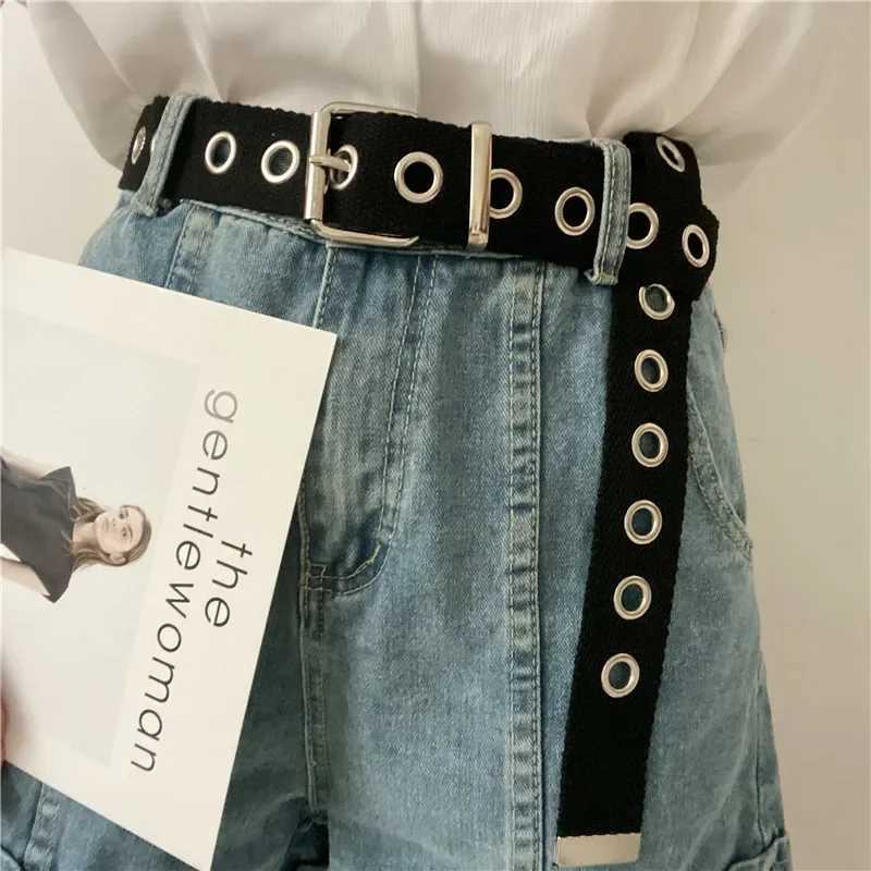 On Personality Harajuku Casual Ring Black Metal Belt Students Jean Canvas Waist Belts Tide Silver Pin Buckle W250120