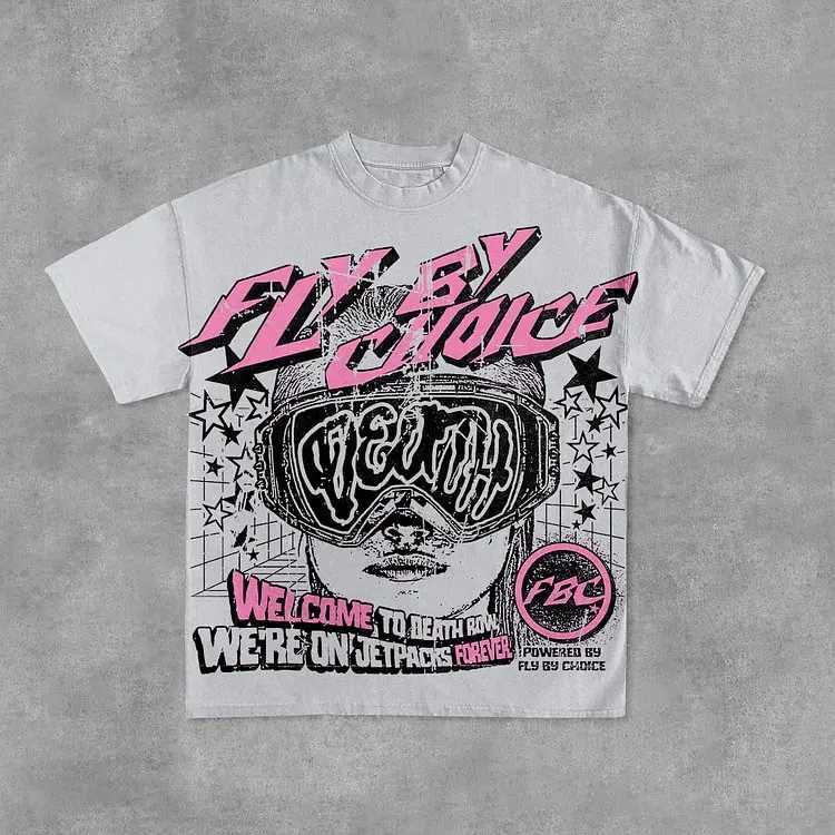 Vintage Fly By Choice Death Graphic 00% Cotton Short Sleeve T-Shirt Men Y2K Short Sleeves Oversize Tshirt Streetwear Women Tops W250117
