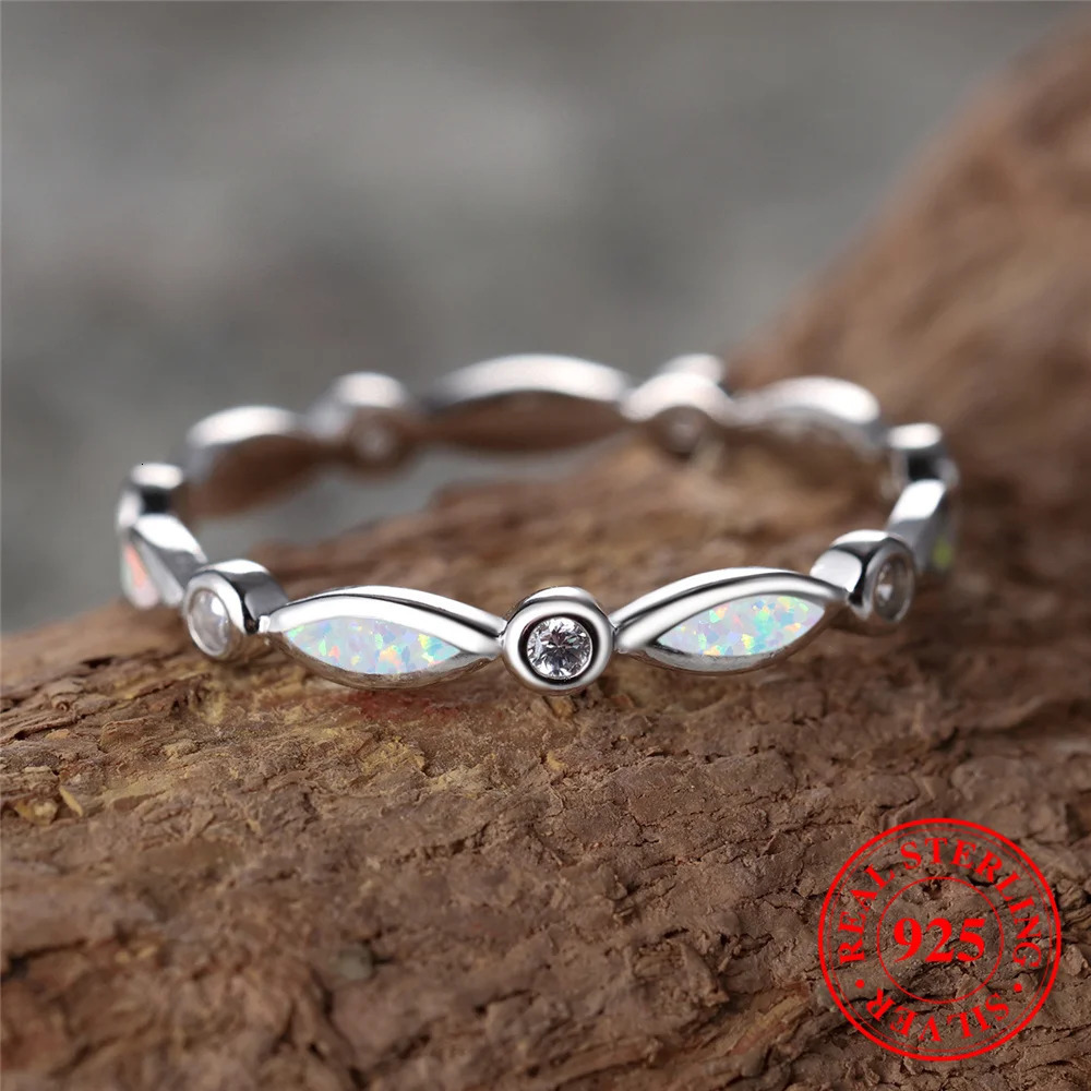Cute Female Natural White Fire Opal Stone Ring Vintage Real 925 Sterling Silver Wedding Jewelry For Women 250117
