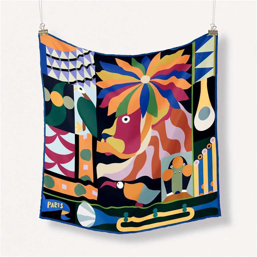 Twill Silk Scarf Woman in Painting Square Scarves Wrs Bandana Small Hijab Silk Foulards Tie Headband Neckerchief 53CM W250118
