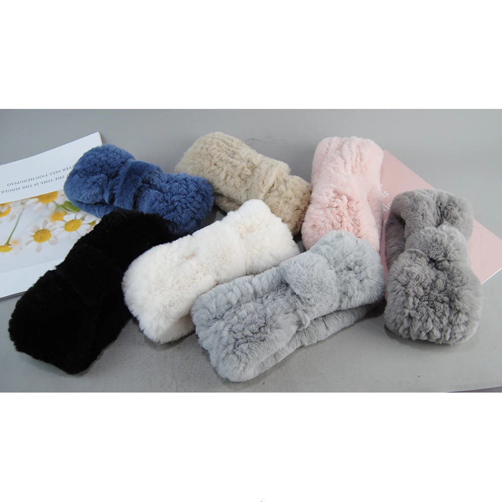 Women Headband Winter Autumn Elastic Real Rex Rabbit Fur Neck Scarf For Girls Hair Band Ladies Fashion n 250118