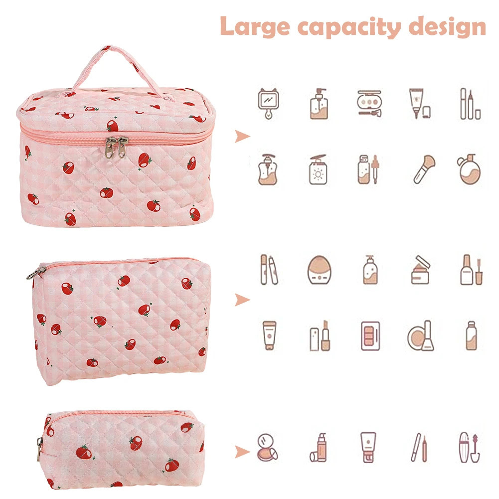 3Pcs Cosmetic Bag Cute Floral Cotton Toiletry Bag Zipper Toiletry Organizer Bag for Women Girls250114