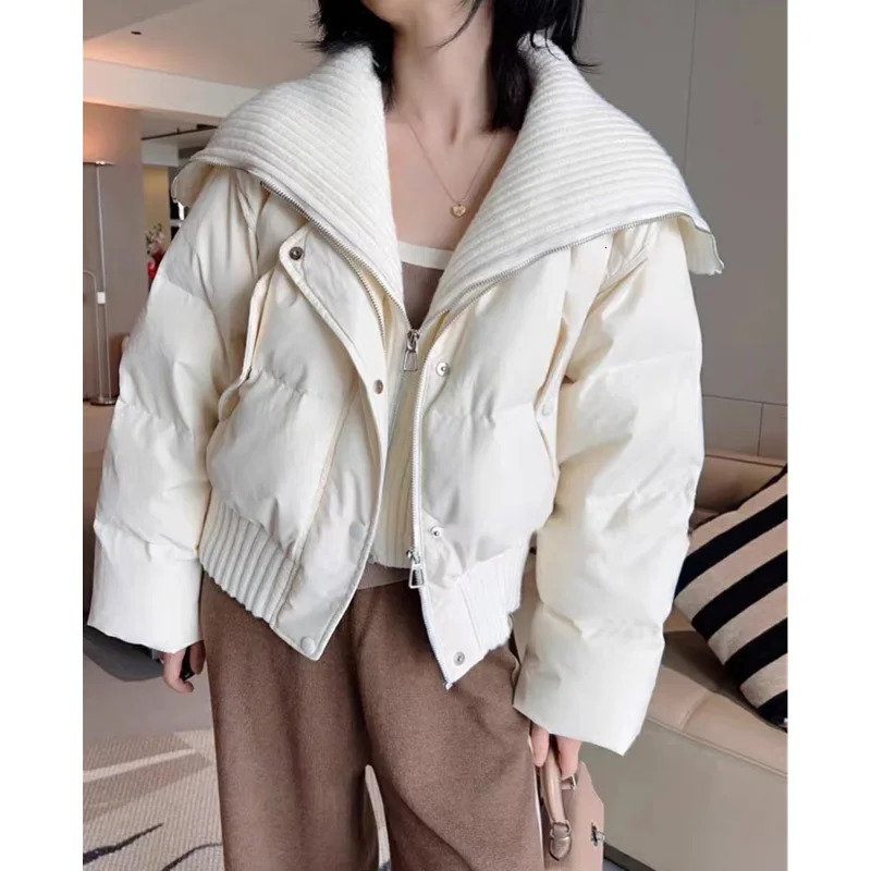 Thickening Down Jacket Women Coat Black Flip Collar Fashion American Streetwear Duck Down Feather Female Winter Short Outwear 250118