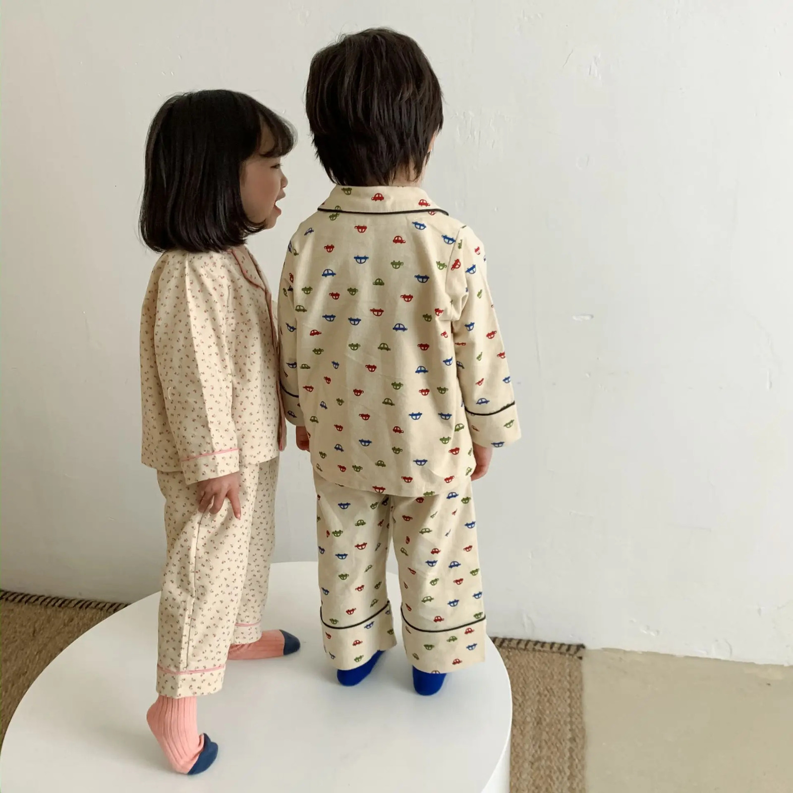 Korean Spring Autumn Childrens Boys 2PCS Pajamas Set Pure Cotton Brushed Cartoon Topspants Suit Kids Baby Boys Homewears 250121