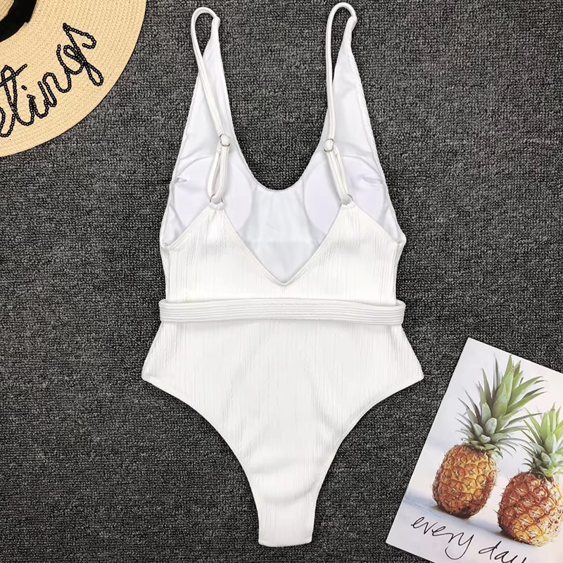 2023 White One Piece Women Solid Bathing Suit Halter Bodysuit Push Up Swimsuit Monokini Beachwear Swimwear Tankini